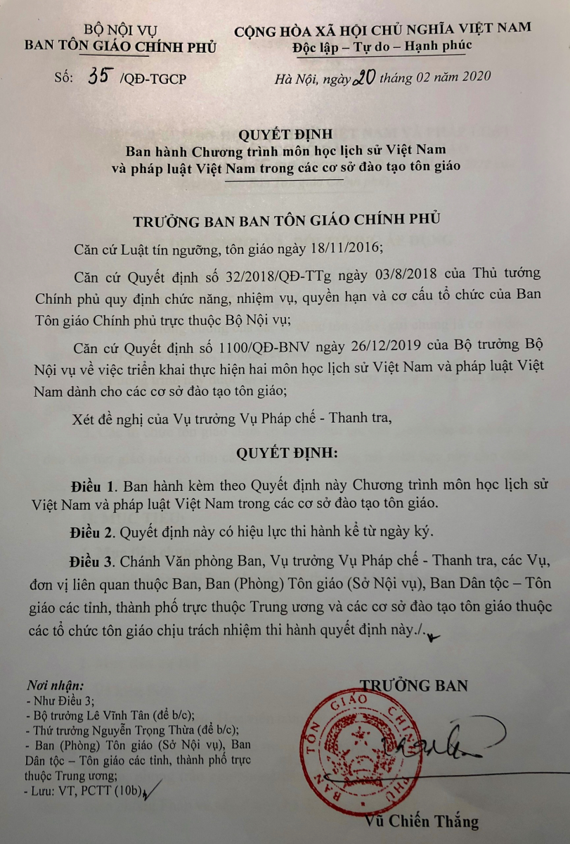 Ban_Ton_giao_Chinh_phu_ban_hanh_Chuong_trinh_mon_hoc_lich_su_Viet_Nam_va_phap_luat_Viet_Nam_trong_cac_co_so_dao_tao_ton_giao