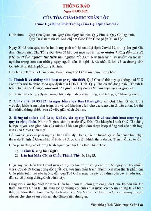 dong-nai-cac-ton-giao-ban-hanh-van-ban-thong-bao-de-nghi-cac-chuc-sac-ton-giao-va-tin-do-thuc-hien-nghiem-cac-phong-chong-dich